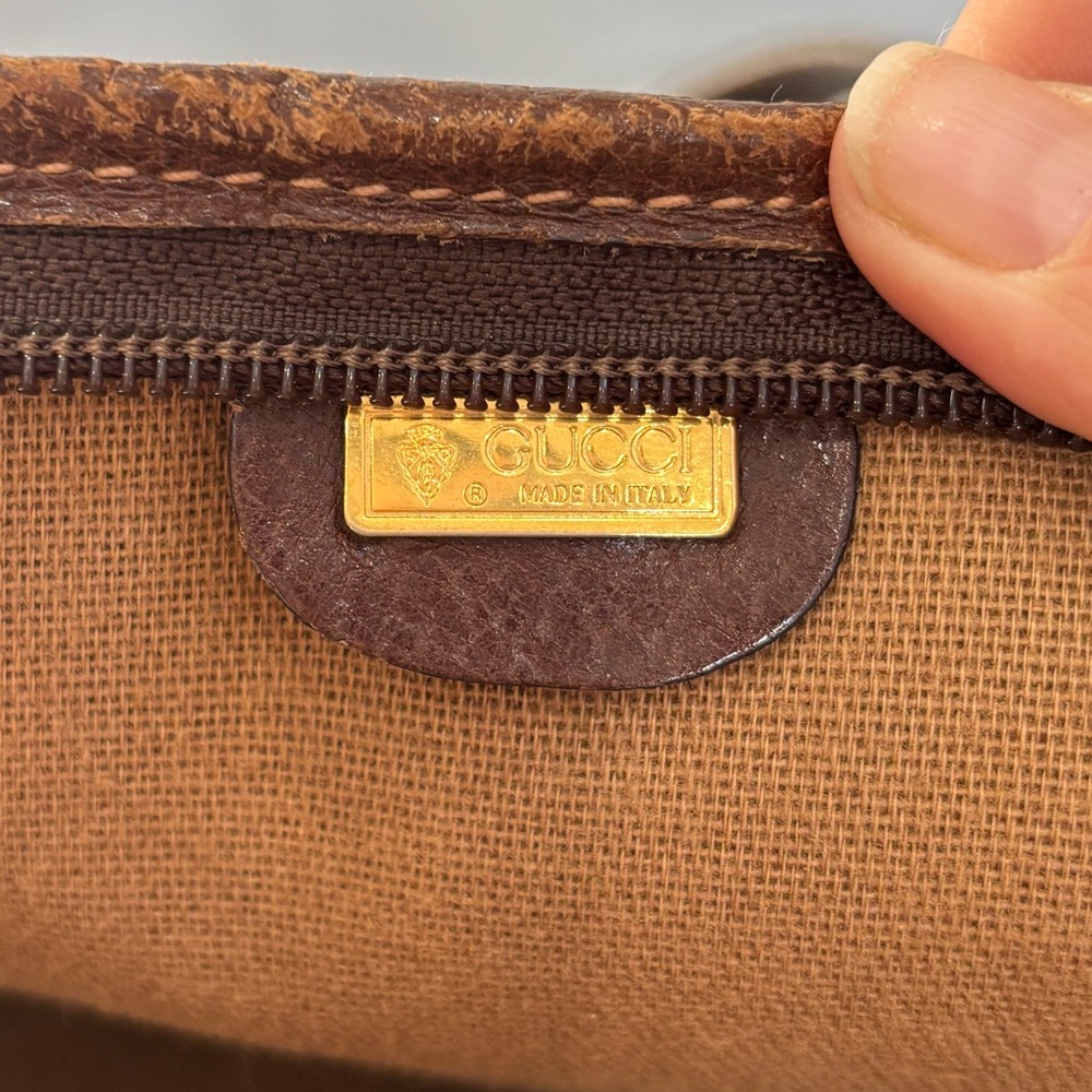 Gucci Vintage GG Supreme Monogram Canvas Shoulder Tote Brown Leather Trim Italy - Picture 5 of 10